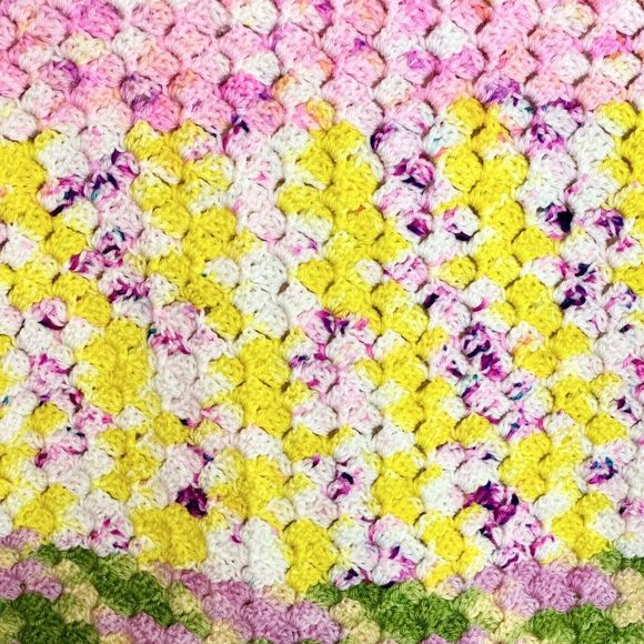 Triangle Shawl‎ Wrap Scarf Handmade Crocheted  Bright Colors Pink Yellow Blues - Picture 11 of 11